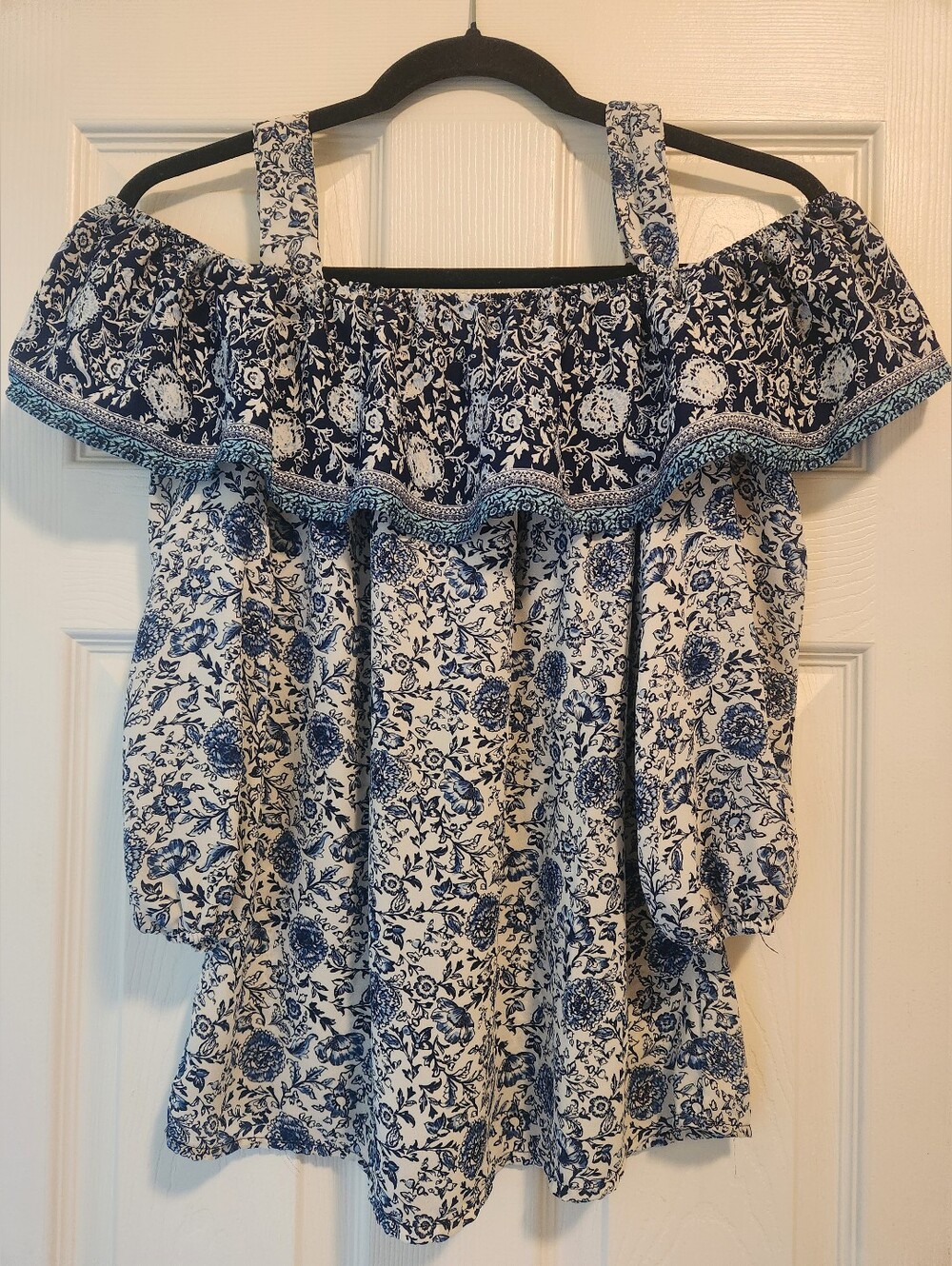Blue Floral Off-Shoulder Women's Top